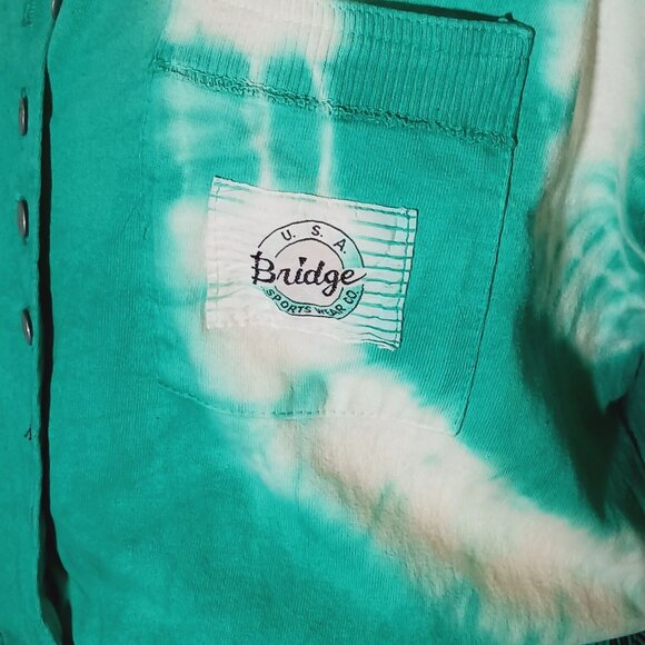 VTG Bridge Sportswear Co. Cotton Teal/White Tie-Dye Smocked Waist Dress Size L - Picture 6 of 13
